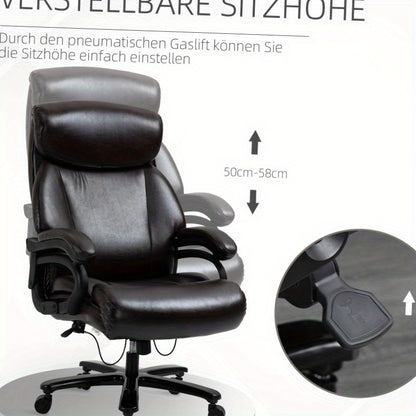 Bureaustoel – Kantoostoel – Gamestoel – Werkstoel – Ergonomische Stoel – Verstelbare Hoogte – Dikke Bekleding – 180 kg Draagkracht – Draaibaar – Zwart Bruin – Roestvrijstalen Frame