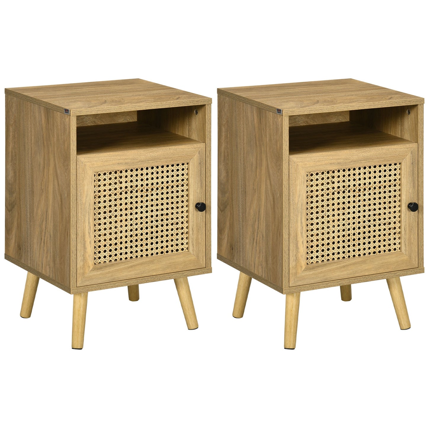 Vintage Nachtkastje – Bedkastje – Bijzettafel – Opbergkastje – Nachtmeubel – Set Van 2 – Met Metalen Roosterdeur – Compact 39x35x60 cm – Natuurlijke Houtlook