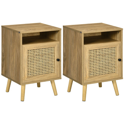 Vintage Nachtkastje – Bedkastje – Bijzettafel – Opbergkastje – Nachtmeubel – Set Van 2 – Met Metalen Roosterdeur – Compact 39x35x60 cm – Natuurlijke Houtlook