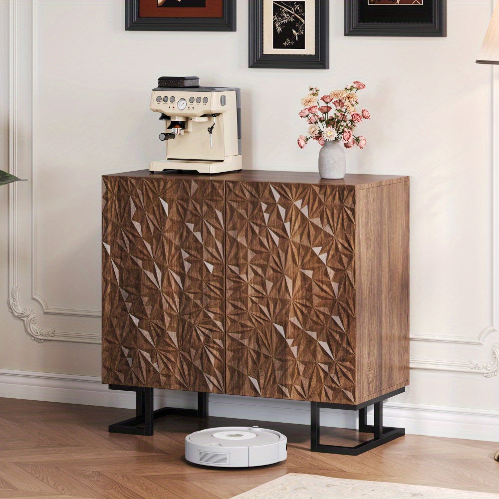 Sideboard – Dressoir – Kabinet – Opbergkast – Sidetable – Donker Walnoot – Schuifdeuren – Metalen Poten – Ruime Opbergruimte – Eenvoudige Montage