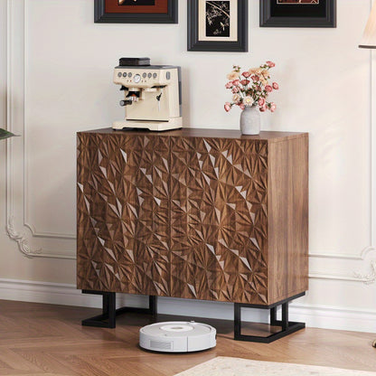 Sideboard – Dressoir – Kabinet – Opbergkast – Sidetable – Donker Walnoot – Schuifdeuren – Metalen Poten – Ruime Opbergruimte – Eenvoudige Montage