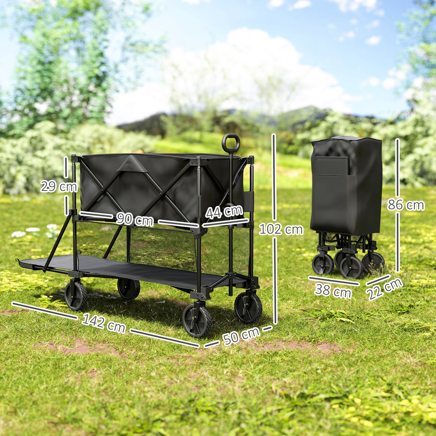 Dubbeldek Transportkar – Trolley – Vervoerswagen – Opvouwbare Kar – Tuinkar – 200 kg Laadvermogen – Waterbestendig 600D Oxford Stof