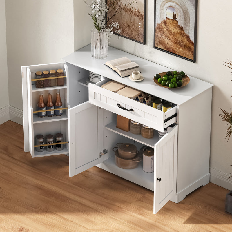 Dressoir – Sideboard – Buffetkast – Opbergkast – Woonkamerkast – Modern Elegant – 3 Deuren + Lade – MDF Wit – Verstelbare Planken – 40 KG Draagvermogen