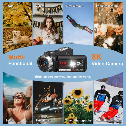 8K Videocamera – Camcorder – Vlogcamera – Digitale Camera – Nachtcamera – 64MP Fotoresolutie – Infrarood Nachtzicht – Zwart