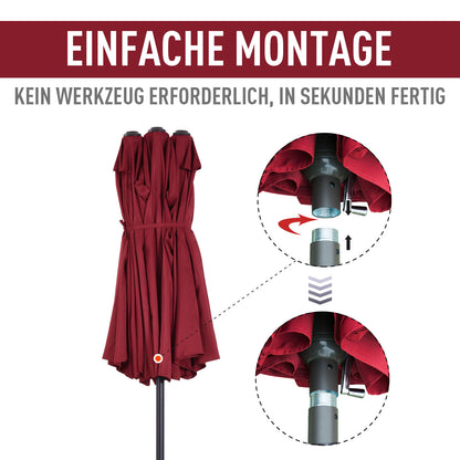 Grote Ovale Parasol – Zonnescherm – Terrasparasol – Dubbele Parasol – Marktparasol – Handzwengel – Lichtbruin Polyester – Windbestendig & XXL Schaduw