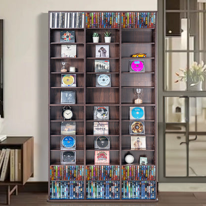 Mediaopbergkast – Cd-kast – Dvd-rek – Boekenkast – Opbergmeubel – Donker koffiebruin – 12 Verstelbare Lagen – Opslag Voor 1080 Cd’s