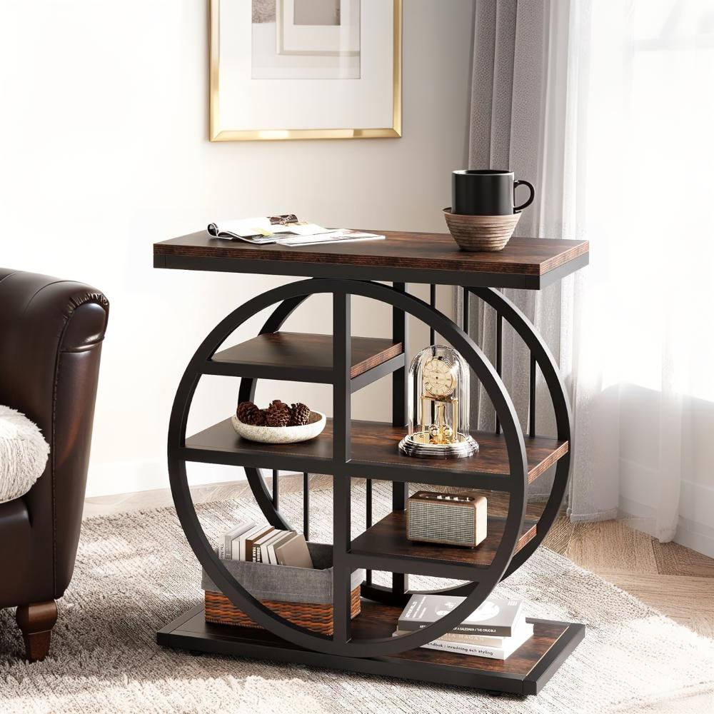 Industrieel Metaal & Hout Smal Bijzettafeltje – Narrow Side Table – Smalle Opbergkast – Slaapkamertafel – Hallway Consoles – Stevig Zwart Metalen Frame – MDF Planken