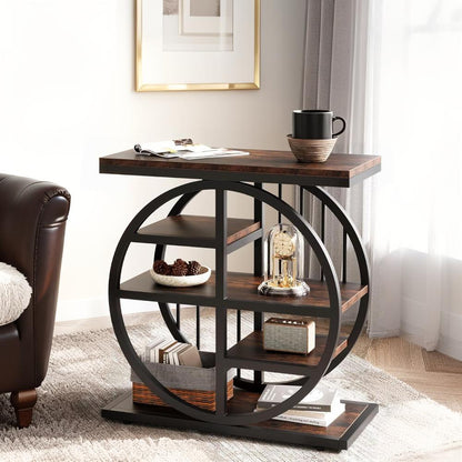 Industrieel Metaal & Hout Smal Bijzettafeltje – Narrow Side Table – Smalle Opbergkast – Slaapkamertafel – Hallway Consoles – Stevig Zwart Metalen Frame – MDF Planken