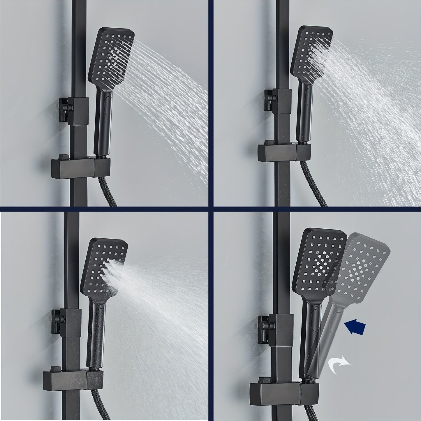 Zwart Douche Systeem – Douche Set – Handdouche – Regendouche – Badkuipsproeier – Matzwart Design – Messing Materiaal – Wandmontage