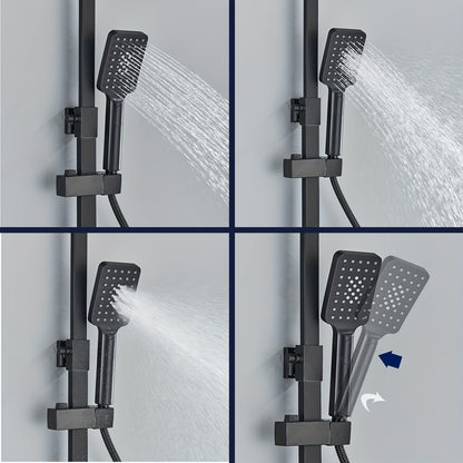 Zwart Douche Systeem – Douche Set – Handdouche – Regendouche – Badkuipsproeier – Matzwart Design – Messing Materiaal – Wandmontage