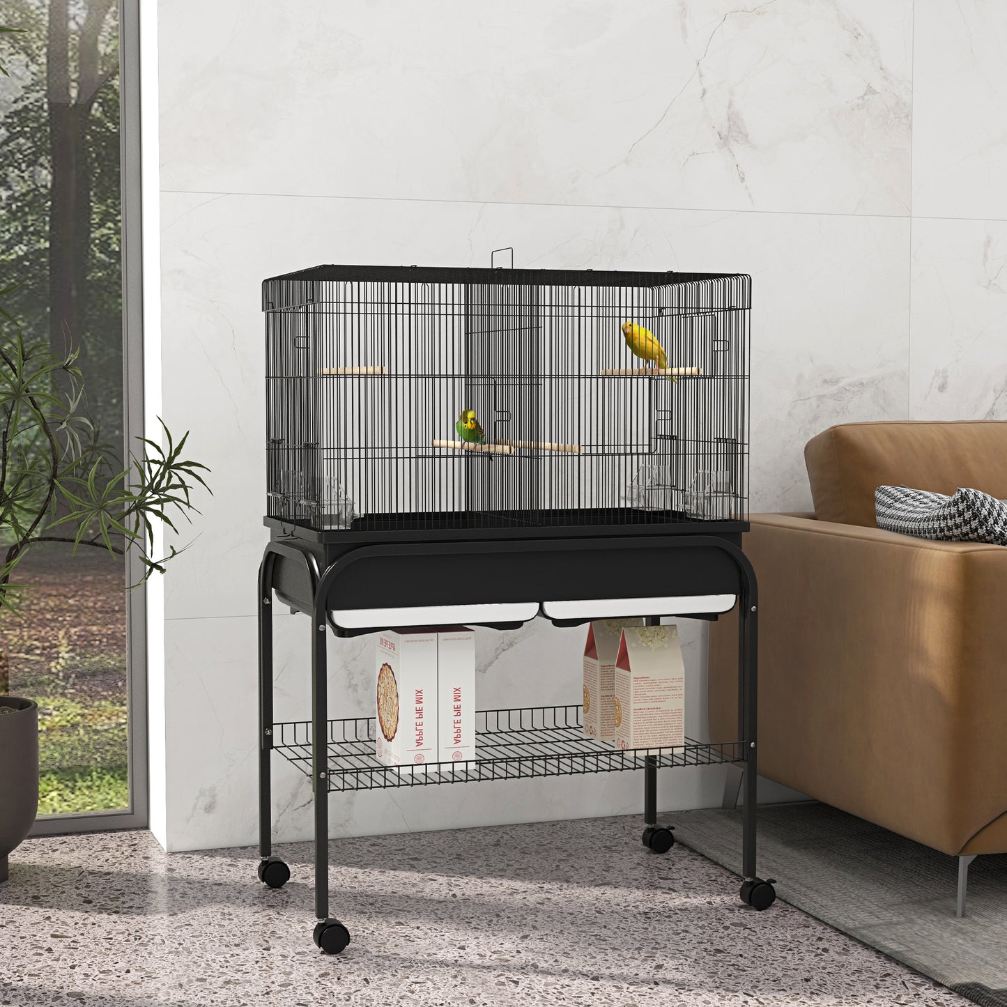 Vogelpindekorf – Vogelkooi – Vogelkast – Vogelkooi Met Standaard – Volière – Groot Formaat 85x49x119 cm – Duurzaam Stalen Frame – Inclusief Wieltjes Voor Verplaatsing