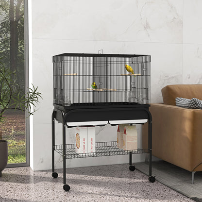 Vogelpindekorf – Vogelkooi – Vogelkast – Vogelkooi Met Standaard – Volière – Groot Formaat 85x49x119 cm – Duurzaam Stalen Frame – Inclusief Wieltjes Voor Verplaatsing
