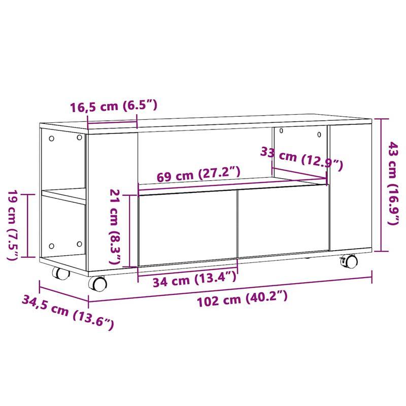 TV-stand – Tv-meubel – Multimedia meubel – Tv-dressoir – Tv-console – Variant Brun – Handgemaakt Eikenhout – Mobiel met Wielen