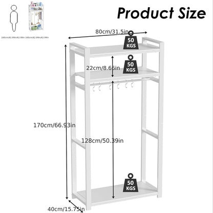 Bezemkast – Schoonmaakrek – Opbergkast – Schoonmaakopberger – Dweilhouder – Multifunctioneel – Stevig Hout En Metaal – 80 Cm Breed – 150 Kg Draagkracht– Wit