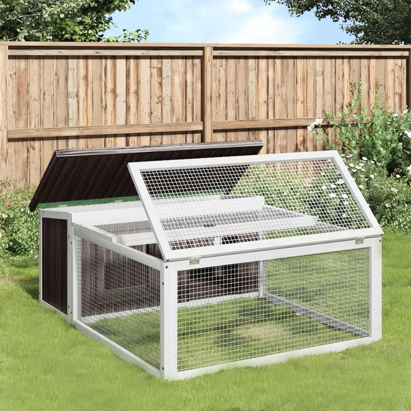 Konijnenhok – Konijnenkooi – Knaagdierverblijf – Buitenhok – Binnenhok – Grijs – Massief Grenenhout – Ruim 117,5x97x47,5 cm – Weerbestendig & Makkelijk Schoon Te Maken