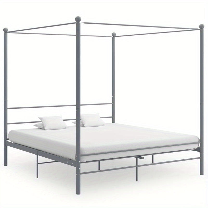 Metalen Bedframe – Stalen Bed – Canopy Bed – Bedframe 200x200 – Grijs – Stevig en Duurzaam – Overhead Frame voor Gordijnen