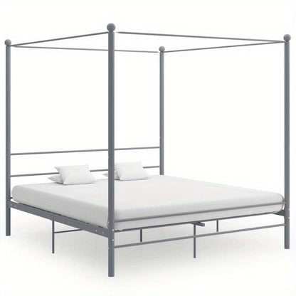 Metalen Bedframe – Stalen Bed – Canopy Bed – Bedframe 200x200 – Grijs – Stevig en Duurzaam – Overhead Frame voor Gordijnen
