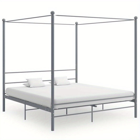 Metalen Bedframe – Stalen Bed – Canopy Bed – Bedframe 200x200 – Grijs – Stevig en Duurzaam – Overhead Frame voor Gordijnen