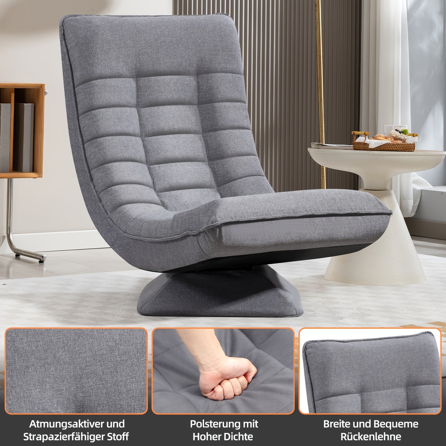 Ergonomische Lounge Stoel – Relaxfauteuil – Tuinstoel – Ligstoel – Stoel Met Verstelbare Rugleuning – Zwart – Polyurethaan Stof – 5-Posities Verstelbaar
