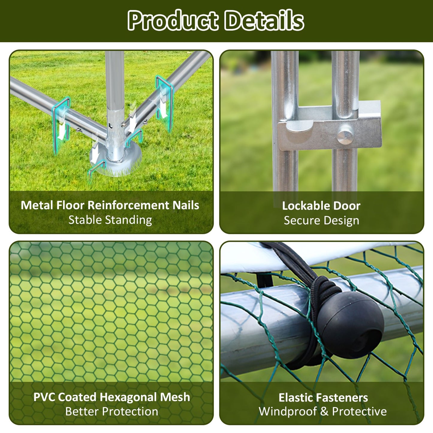 Kippenhok – Konijnenhok – Kippenren – Dierenhok – Buitenren – Robuuste Metalen Constructie – Verzinkt Stalen Frame 300x300x200 cm