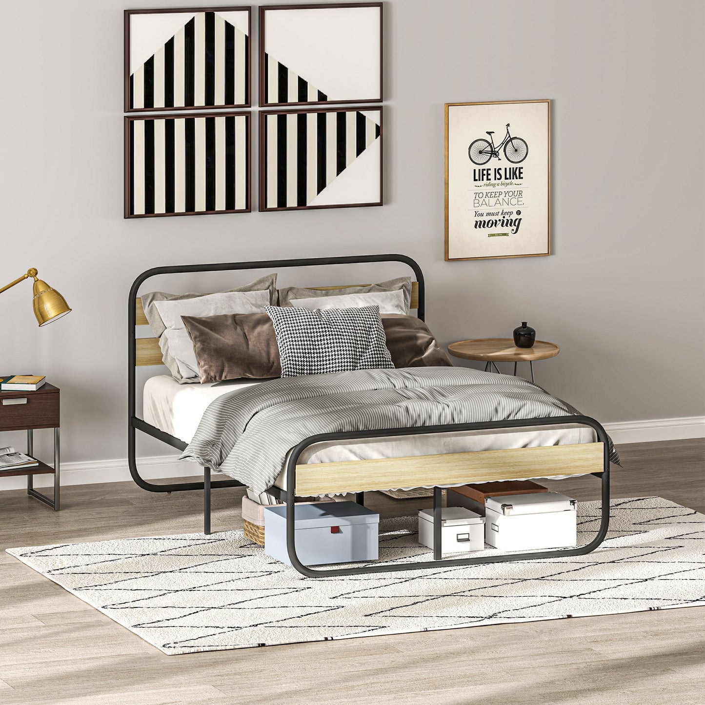 Tweepersoonsbed – Bed – Boxspring – Slaapbank – Bedframe – Industrieel Design – 140x190 cm – Stalen Frame Met Opbergruimte