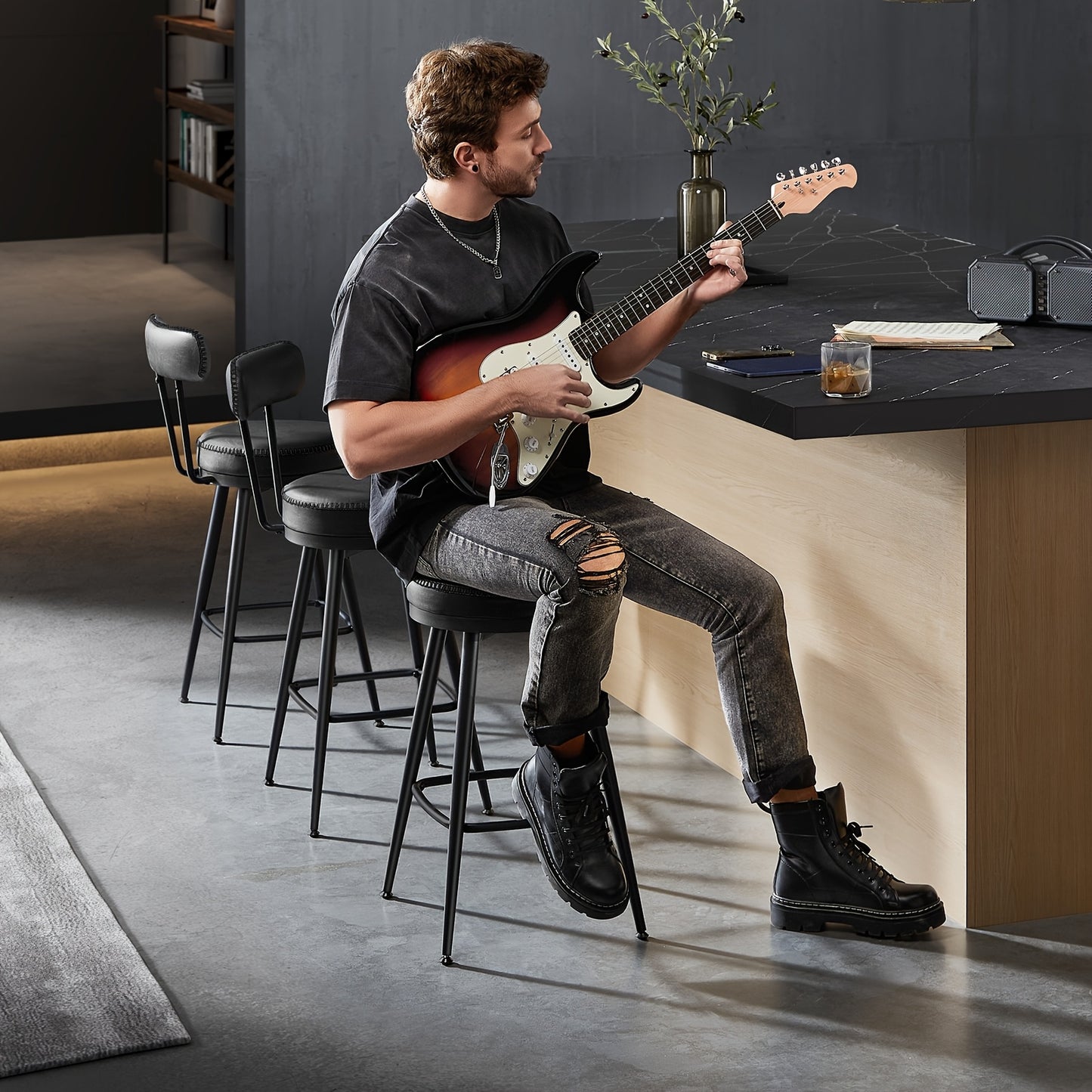 Barstoelen – Barkrukken – Barstoelen Set – Keukenstoelen – Draaibare Stoelen – Kunstleer Bekleding – 65 cm Hoog