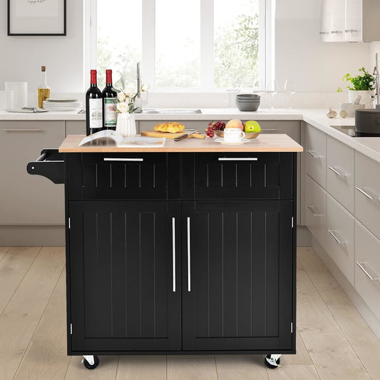 Keukentrolley – Keukenwagen – Serveerwagen – Werktafel – Verrijdbare Kar – 2 Lades Met Soft-Close – 4 Zwenkwielen Voor Makkelijk Verplaatsen