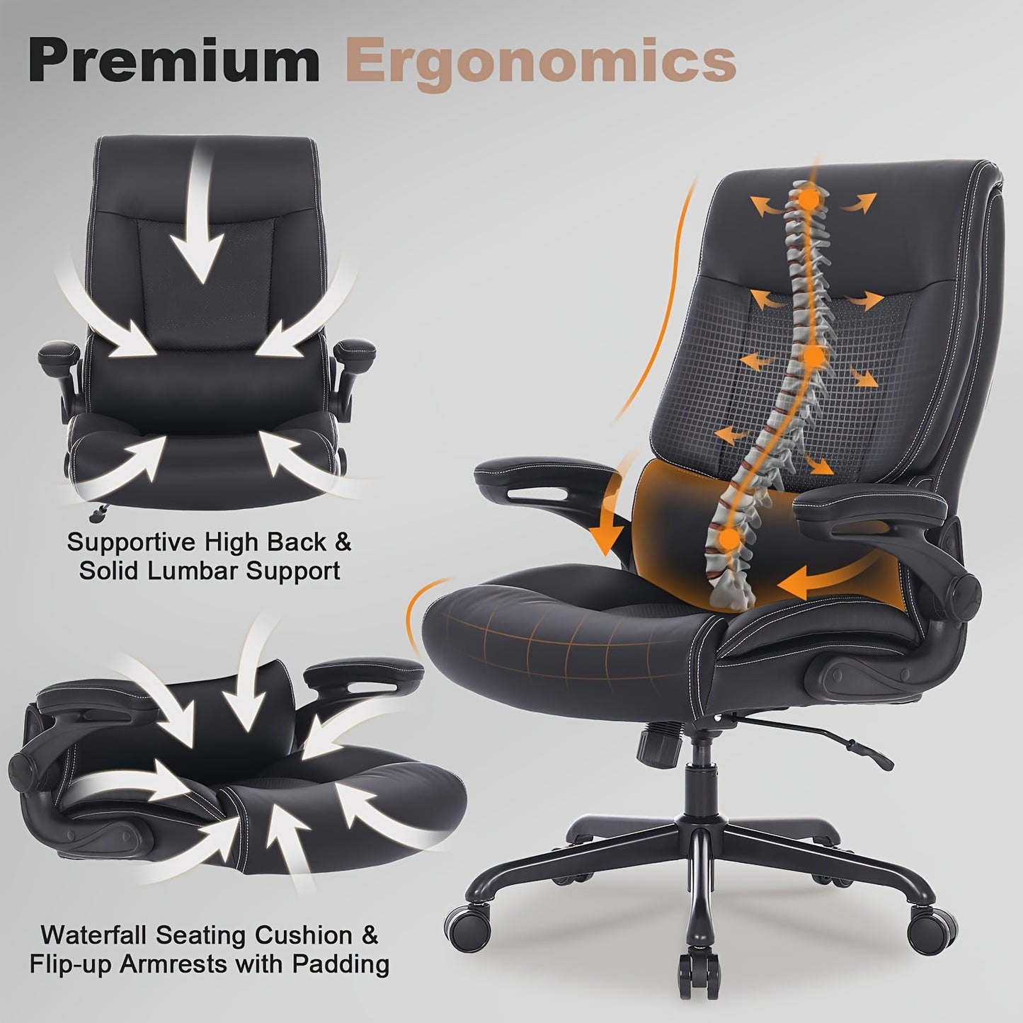 Grote Bureaustoel – Grote Werkstoel – Stevige Bureaustoel – Ergonomische Stoel – Bureaustoel Beige – Maximaal Draaggewicht 226,8 kg – Flip-up Armleuningen