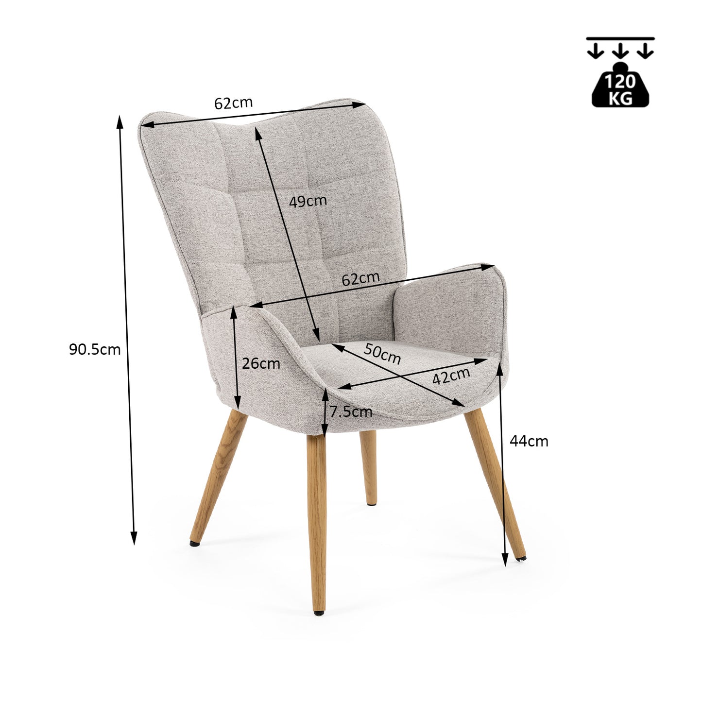 Fauteuil – Zitzetel – Lounge Stoel – Eenpersoonsstoel – Accentstoel – Comfortabele Teddystof Bekleding – Stevige Houten Poten – Grijs – 72x62x90,5 cm