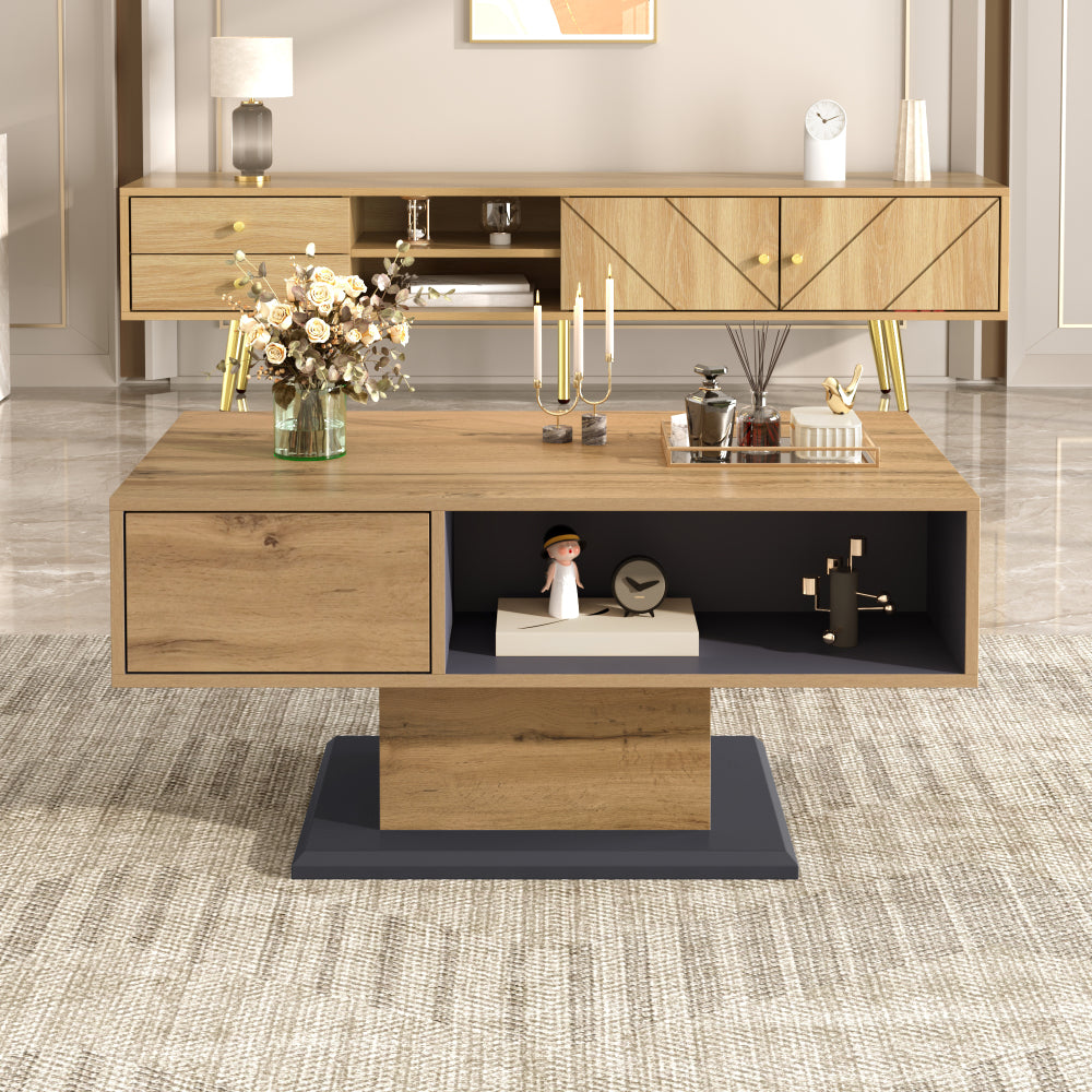Modern Coffee Table with Double-Sided Storage | Features Large Shelf and Additional Internal Compartment, Contemporary Style, Metal Construction