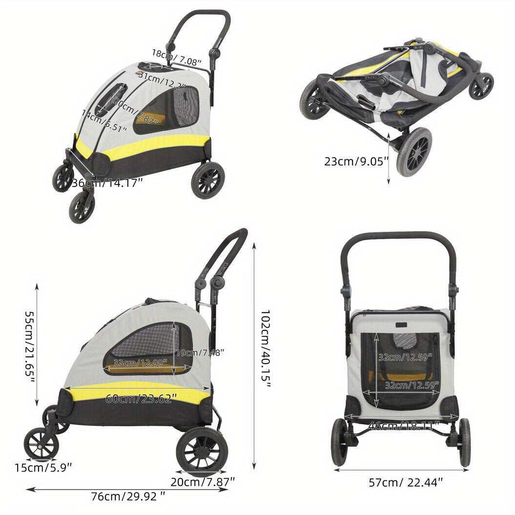 Hondenwagen Compact – Huisdier Buggy – Dierenwagen – Draagwagen – Kattenwagen – Vier Wielen – Opvouwbaar – Veilig Met Remmen