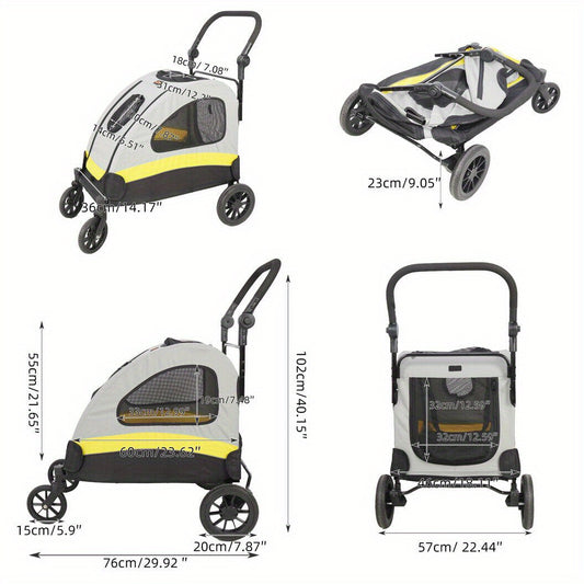 Hondenwagen Compact – Huisdier Buggy – Dierenwagen – Draagwagen – Kattenwagen – Vier Wielen – Opvouwbaar – Veilig Met Remmen