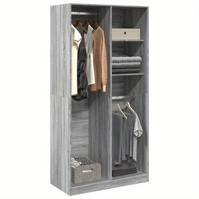 Spacious Gray Sonoma Oak Wood Wardrobe - Classic Design with Hanging Rails, Shelves for Shoes and Accessories, Ideal for Organizing Clothing and Footwear, Accessory Organization|Classic Wardrobe|Durable Wood Construction