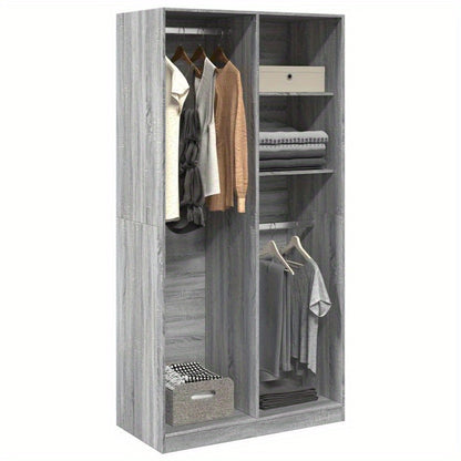 Spacious Gray Sonoma Oak Wood Wardrobe - Classic Design with Hanging Rails, Shelves for Shoes and Accessories, Ideal for Organizing Clothing and Footwear, Accessory Organization|Classic Wardrobe|Durable Wood Construction