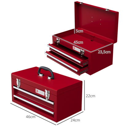 Gereedschapskist – Toolbox – Opbergkist – Werkplaatskist – Handkoffer – Rood – Compact 46x24x22 cm – Stevige Stalen Sluitingen
