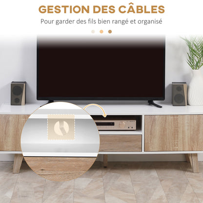 Tv-meubel – TV-kast – Tv-standaard – Tv-dressoir – Lowboard – Scandinavisch design – MDF wit met licht eiken – 2 deuren en lade