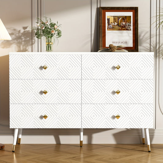 Dressoir – Sideboard – Ladekast – Opbergkast – Kast – Wit – 6 Laden – 120x40x80 cm – MDF & Hardhout – Vloermontage