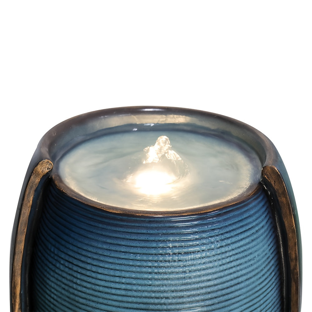 98cm Modern Elegant Glass Fountain with Soothing Water Flow - Blue-Green Indoor/Outdoor Water Feature for Home Garden, Patio, Office - Self-Contained Design, No Batteries/Electrical Connection, Durable & Low-Maintenance Decor
