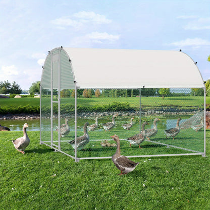 Kippenren – Kippenhok – Buitenren – Pluimveeverblijf – Dierenren – Gegalvaniseerd Staal – 300x200x200 cm – Weerbestendig Met Boogdak