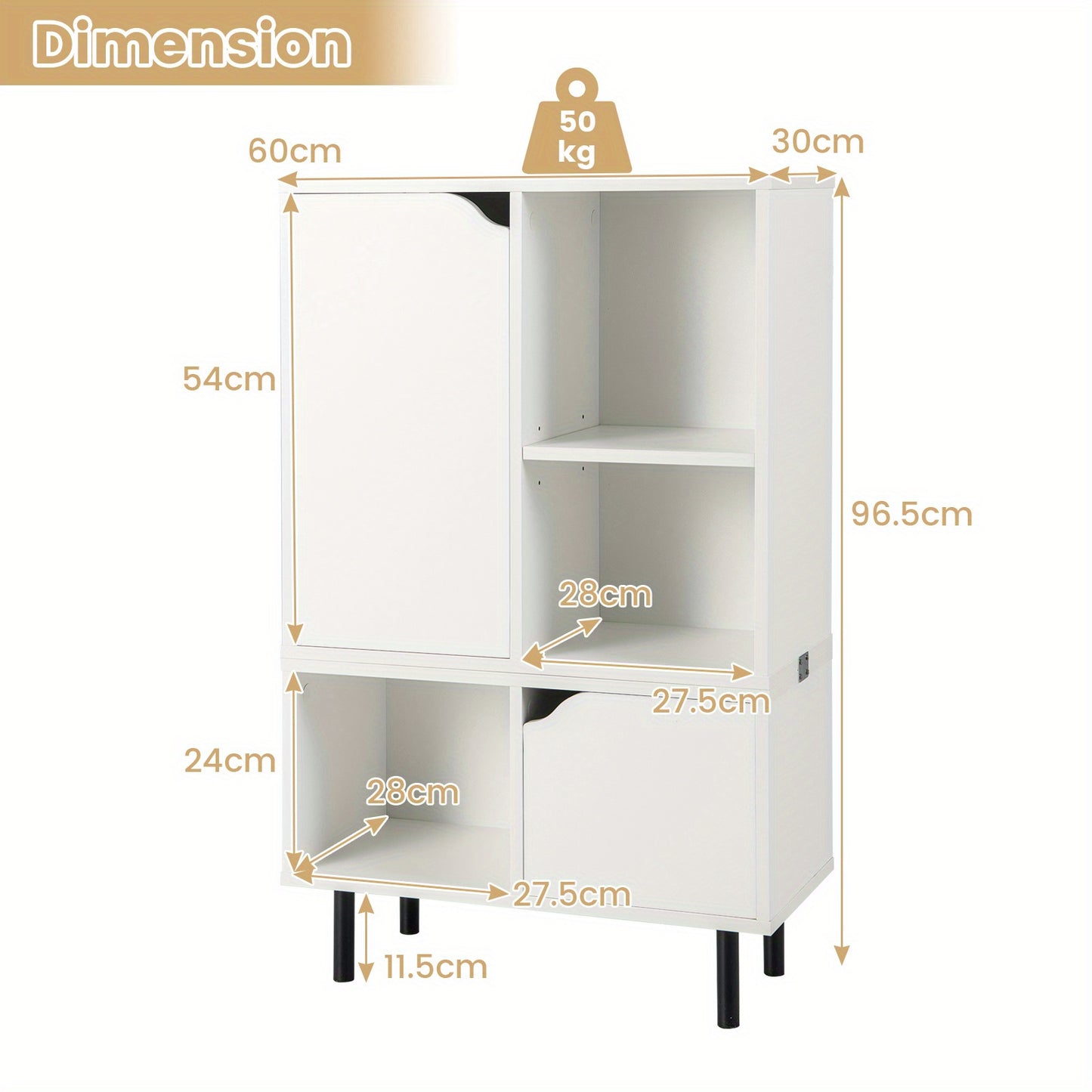 Boekenkast – Vakkenkast – Opbergkast – Wandkast – Kledingkast – Modern – Stapelbaar – 60x30x96,5 cm – Verstelbare Planken – Anti-Kantel Metalen Poten