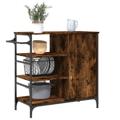 Keukentrolley – Keukenwagen – Serveerwagen – Keukenrek – Opbergtrolley – Rook Eiken – Hout & Staal – 87,5x38,5x84,5 cm