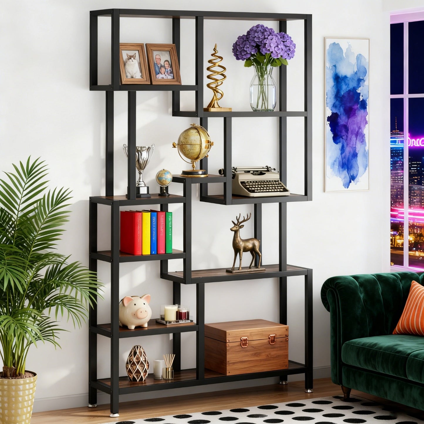 7-Laagse Boekenkast – Boekplank – Opbergkast – Vitrine – Rek – Industrieel Design – Stevig Metalen Frame – 180 cm Hoog