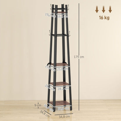 Kapstok – Garderoberek – Schoenenrek – Jasstandaard – Opbergrek – Industrieel Metaal & Hout – 4-Lagen Met 8 Haken – Stevige A-Frame Constructie 99,79 KG Draagvermogen
