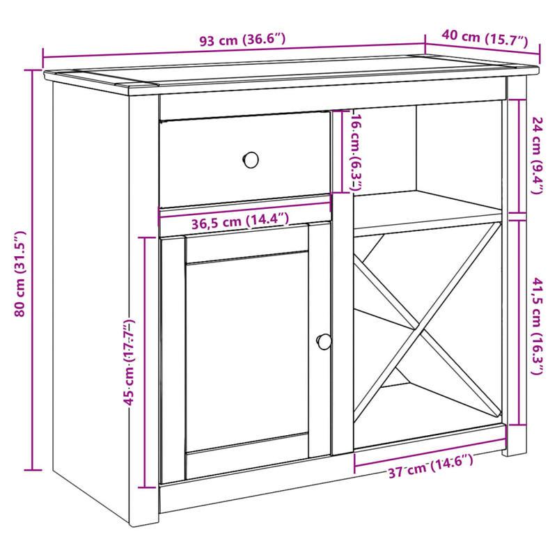 Dressoir – Sideboard – Opbergkast – Ladekast – Commode – Massief Grenenhout – 93x40x80 cm – Verwijderbare Lade
