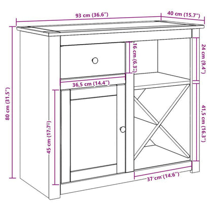 Dressoir – Sideboard – Opbergkast – Ladekast – Commode – Massief Grenenhout – 93x40x80 cm – Verwijderbare Lade