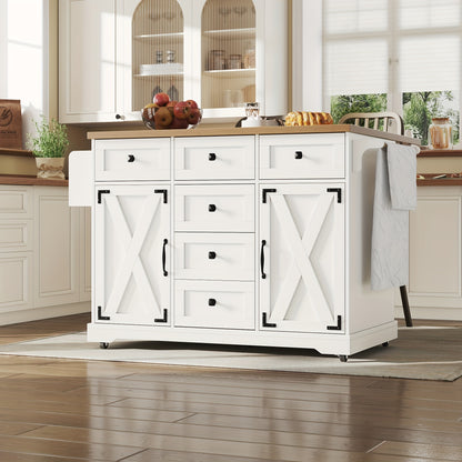 Multifunctional Kitchen Island with Mobile Storage Cabinet & Buffet - & Classic Design, Freestanding Floor Cabinet with Spacious Countertop, Ample Storage Space, No Electrical Required for Dining Room & Living Room, Durable M