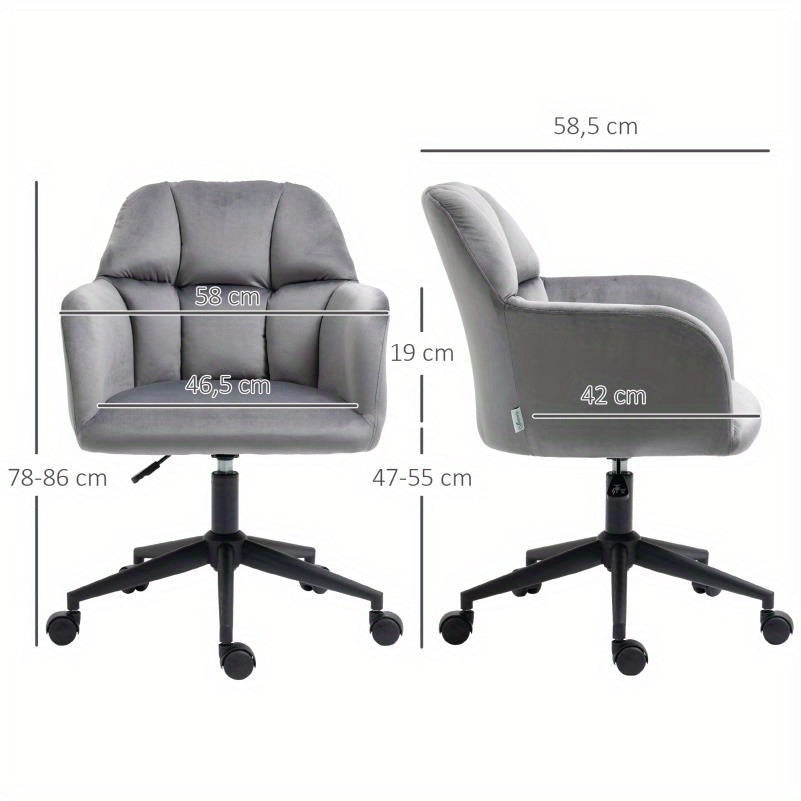 Draaifauteuil – Fauteuil – Bureaustoel – Loungestoel – Relaxstoel – Verstelbare Armleuningen – Velvet Bekleding – Draagvermogen 120 kg – Grijs