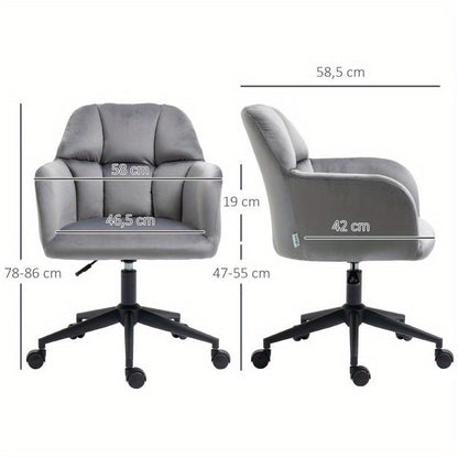 Draaifauteuil – Fauteuil – Bureaustoel – Loungestoel – Relaxstoel – Verstelbare Armleuningen – Velvet Bekleding – Draagvermogen 120 kg – Grijs