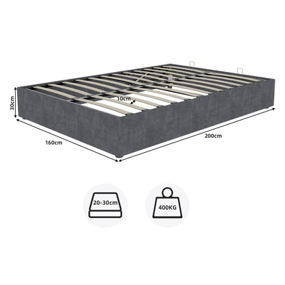 Bed – Bedframe – Ledikant – Slaapbank – Slaapbed – Beige Fluweel – Gasveer Opbergruimte – Laag Platform 160x200 cm