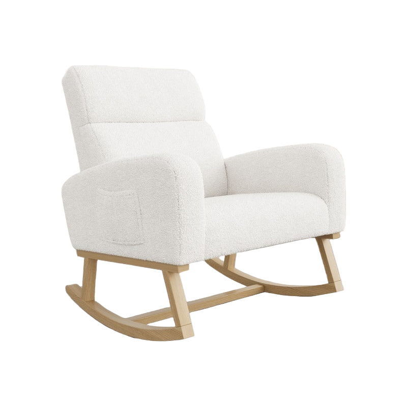 Schommelstoel – Relaxstoel – Fauteuil – Voedingsstoel – Loungestoel – Lammywol Bekleding – Ergonomische Hoge Rugleuning – Zijzakken – Wit